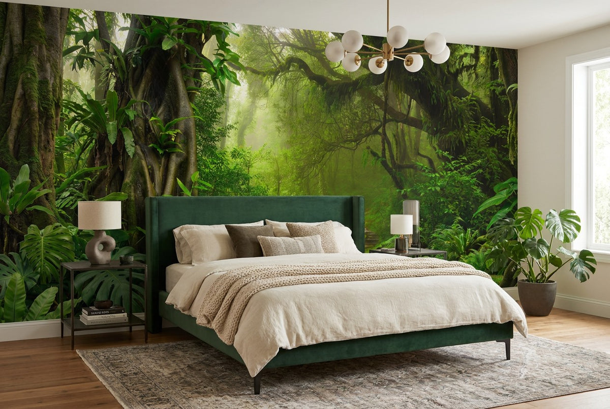 Verdant River Green Jungle Wallpaper Mural interior scene
