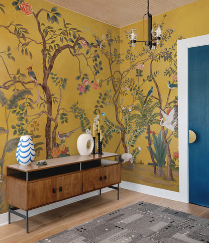 Golden Garden Serenade Mural Wallpaper in living room