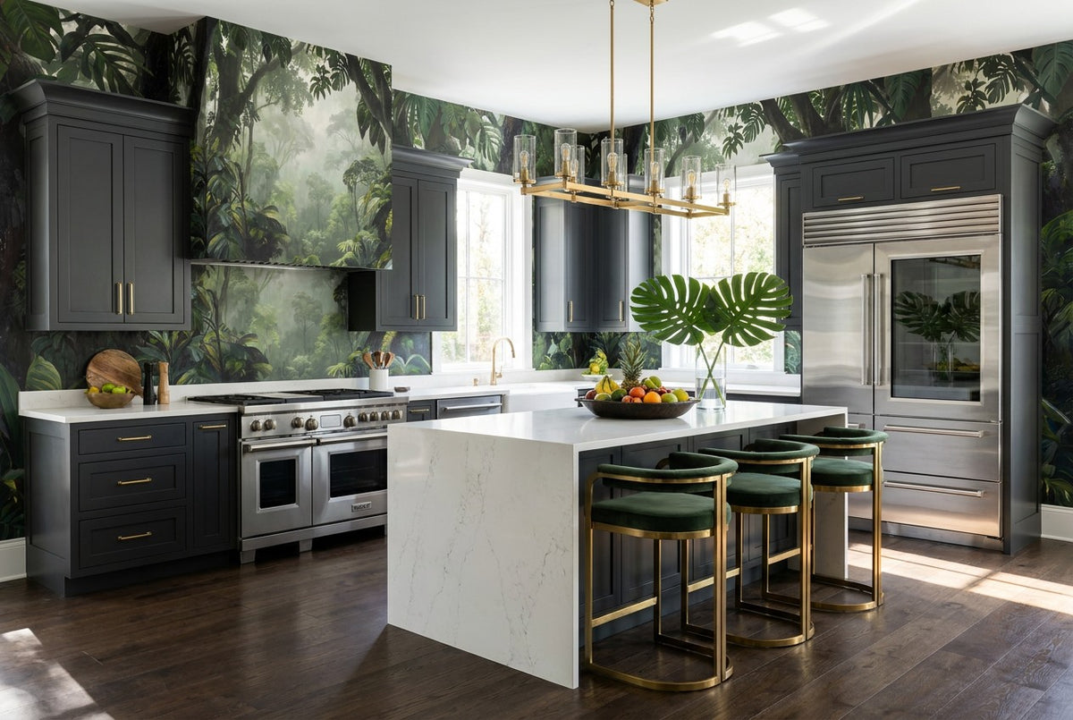 Lush Canopy Green Jungle Wallpaper Mural interior scene