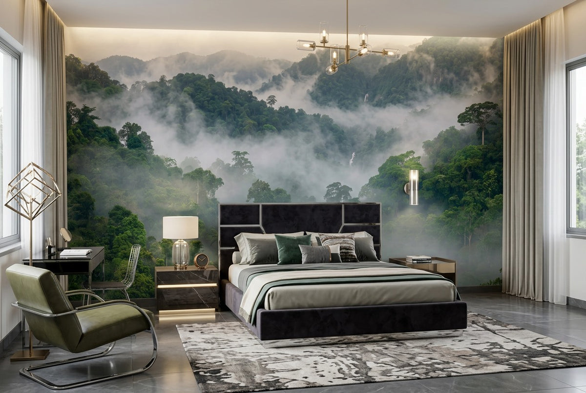 Hazy Misty Forest Wallpaper Mural interior scene