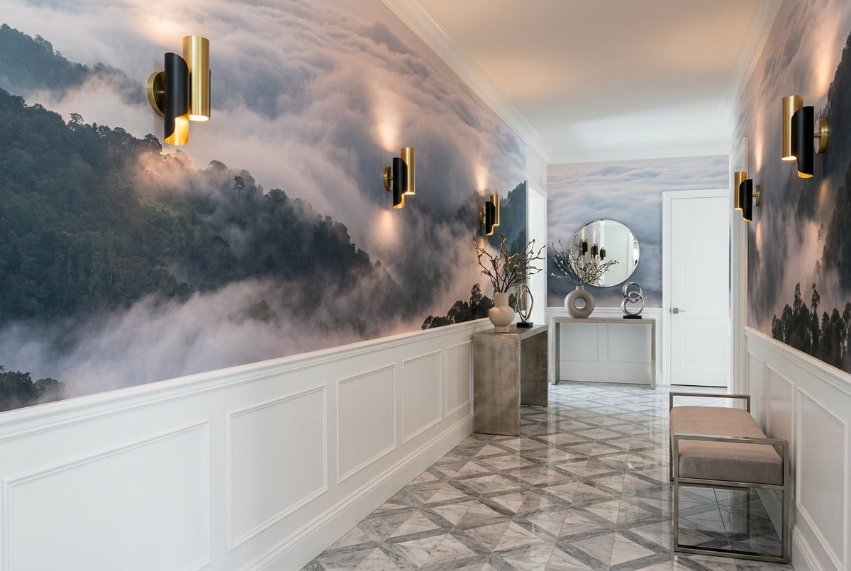 Ethereal Gray Misty Forest Wallpaper Mural interior scene