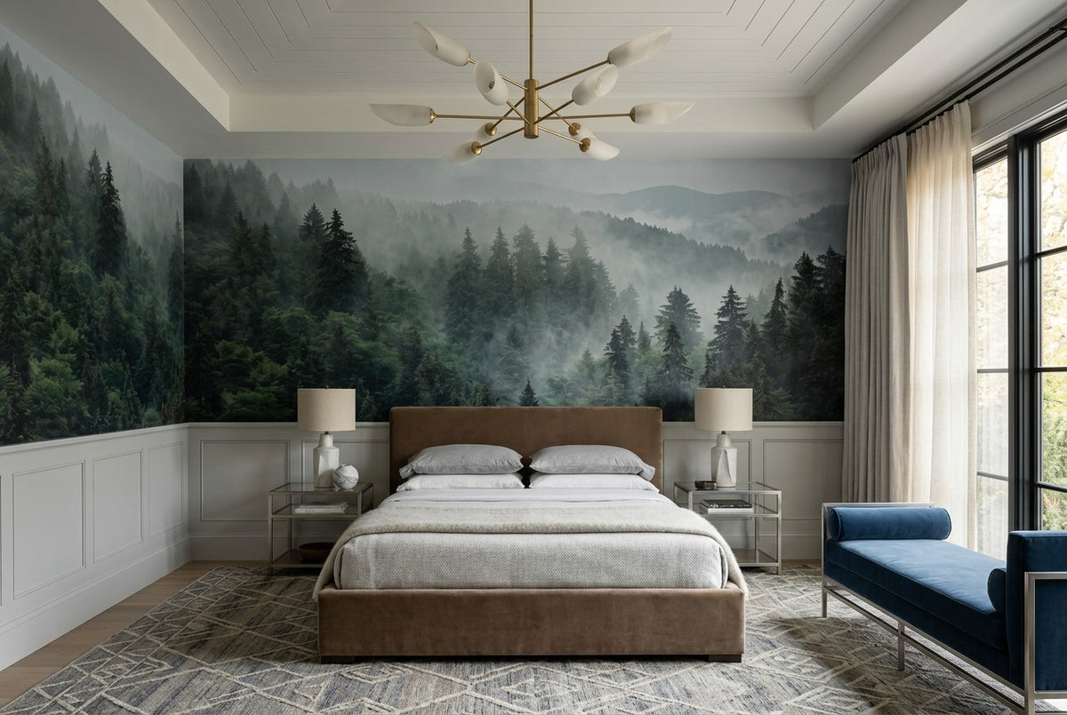 Pale Calm Misty Forest Wallpaper Mural interior scene