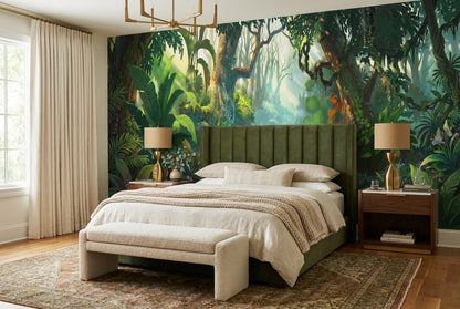 Wild Leafy Green Jungle Wallpaper Mural interior scene