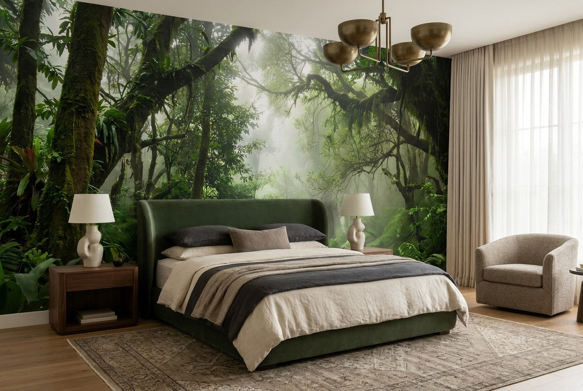 Emerald Forest Green Jungle Wallpaper Mural interior scene