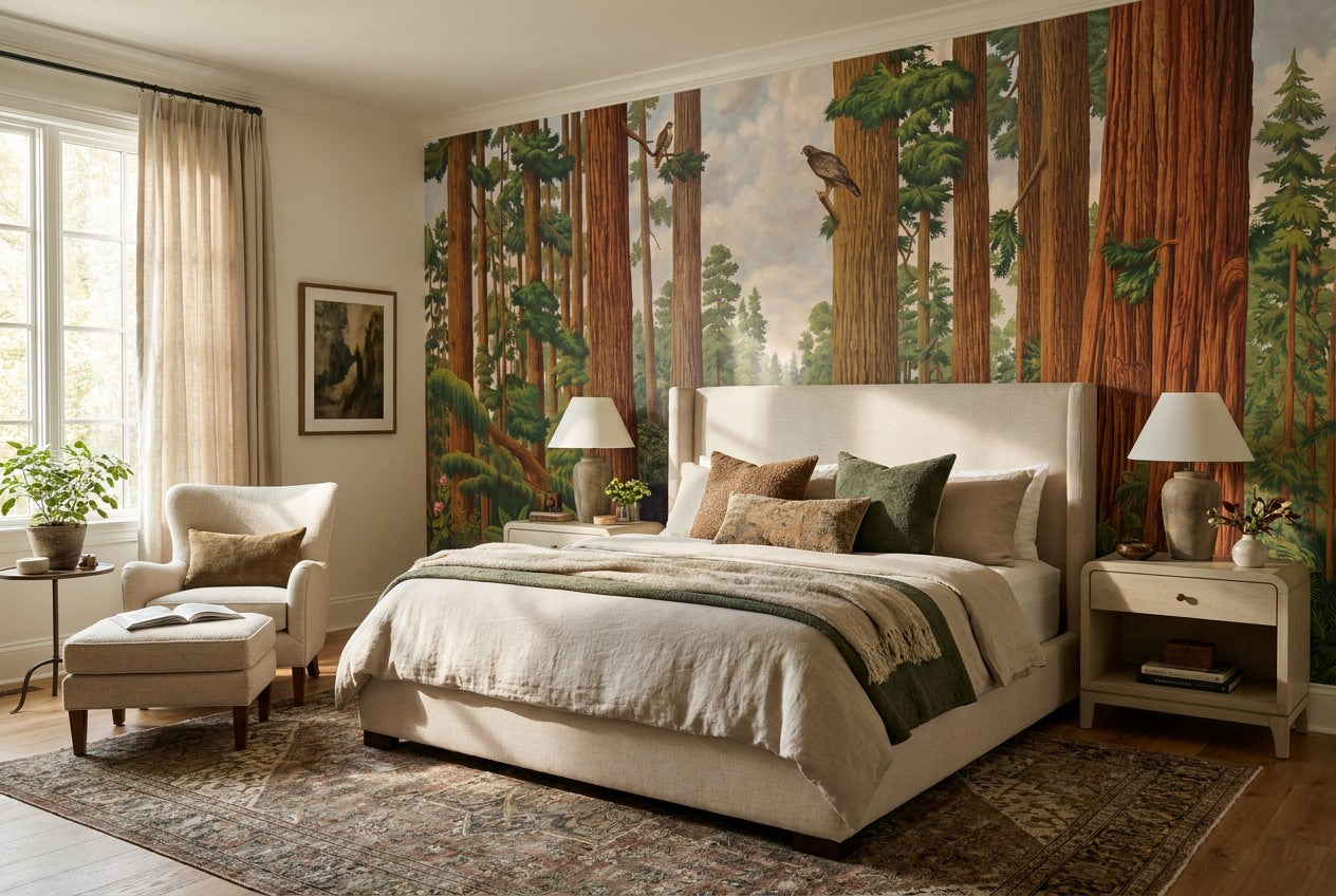 Majestic Brown Redwood Forest Wallpaper Mural interior scene