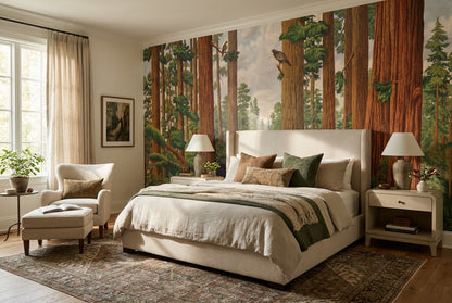 Majestic Brown Redwood Forest Wallpaper Mural interior scene