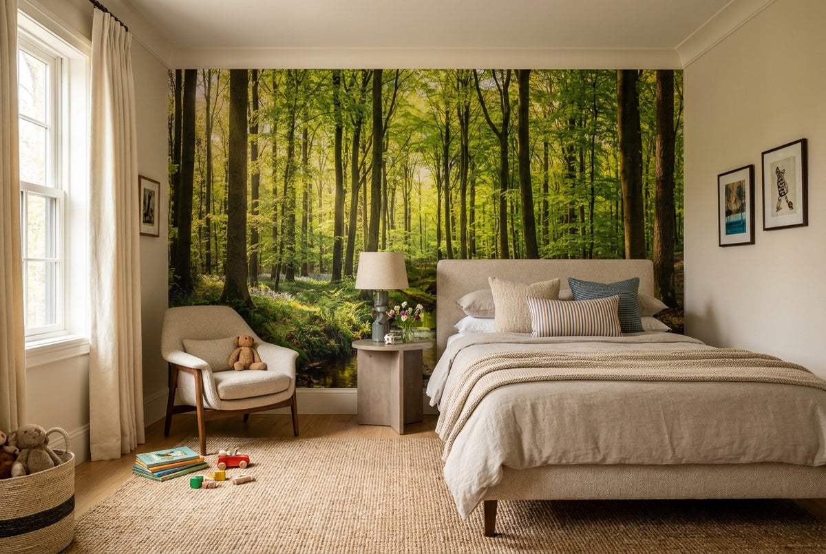 Fresh Forest Green Wallpaper Mural interior scene