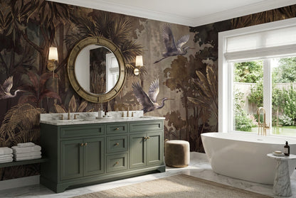 Black Twilight Bird Dark Forest Wallpaper Mural interior scene