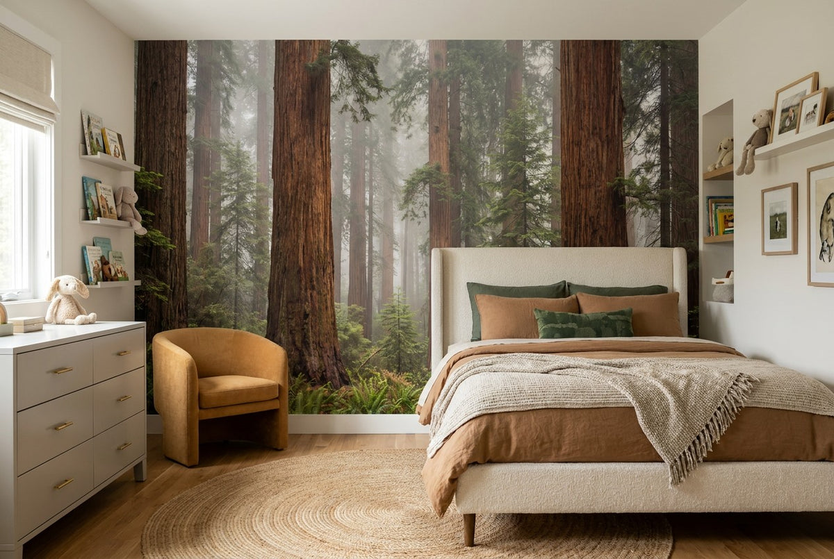 Chestnut Woodland Redwood Wallpaper Mural interior scene