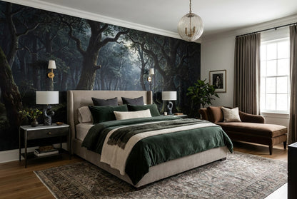 Somber Enchanted Dark Forest Wallpaper Mural interior scene