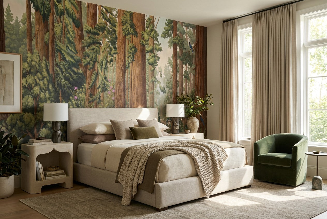 Giant Green Redwood Forest Wallpaper Mural interior scene