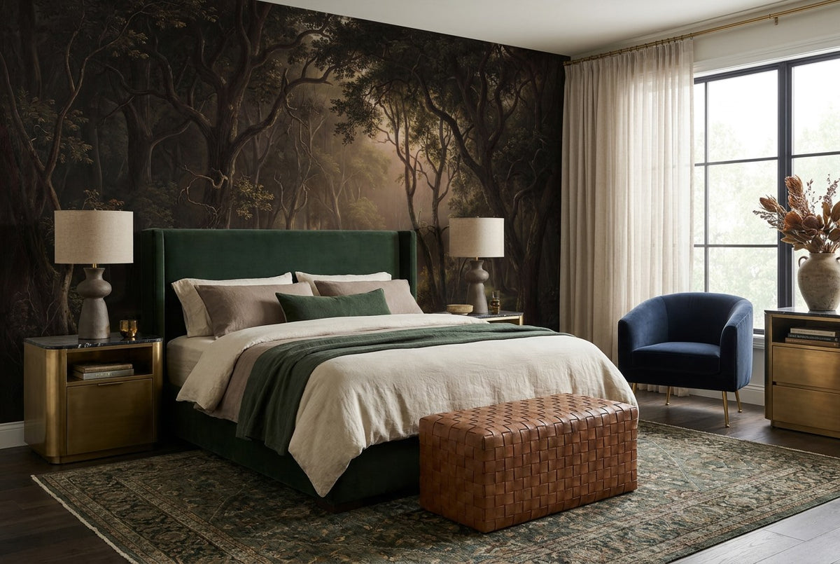 Inky Haunting Dark Forest Wallpaper Mural interior scene