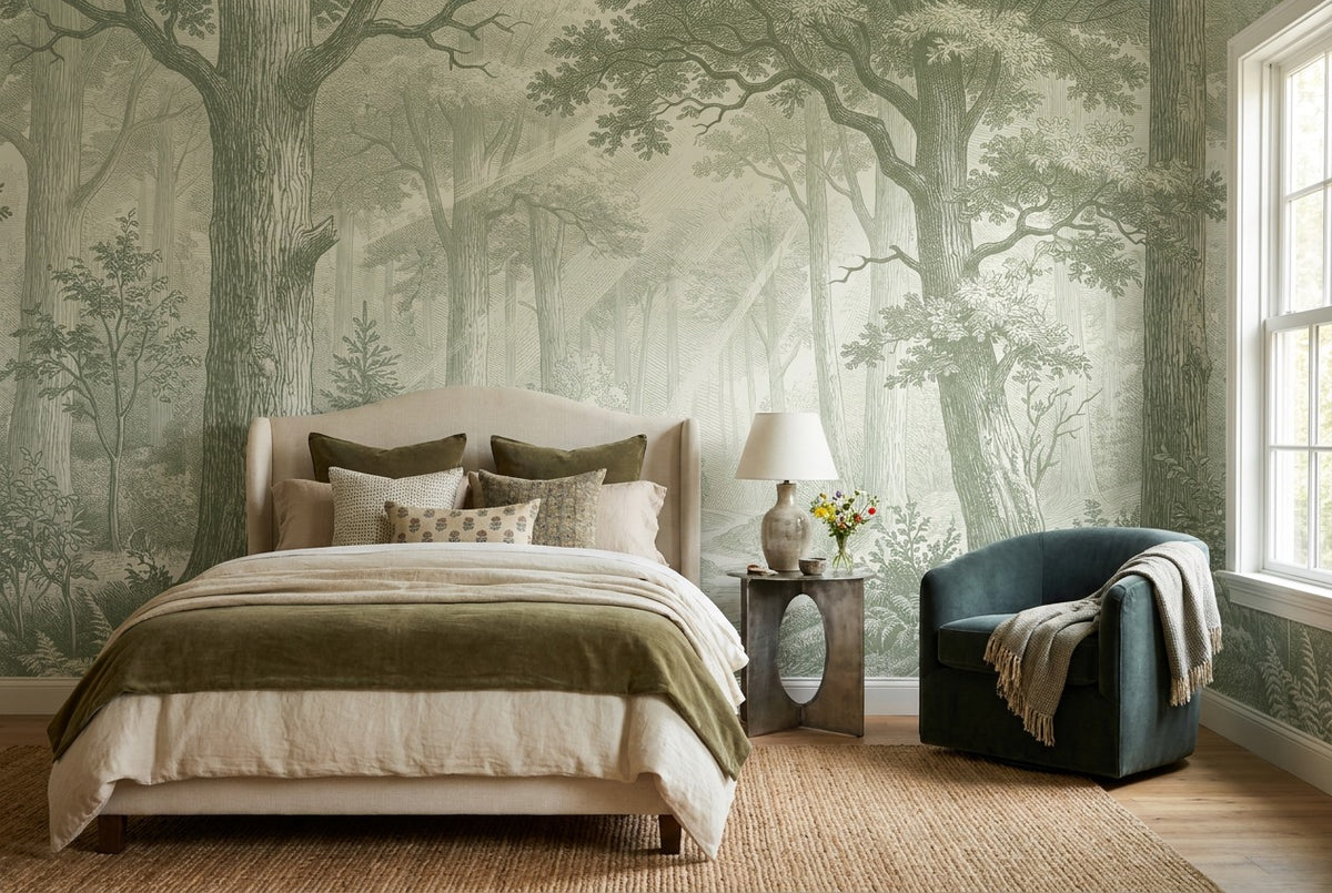 Verdant Forest Green Wallpaper Mural interior scene