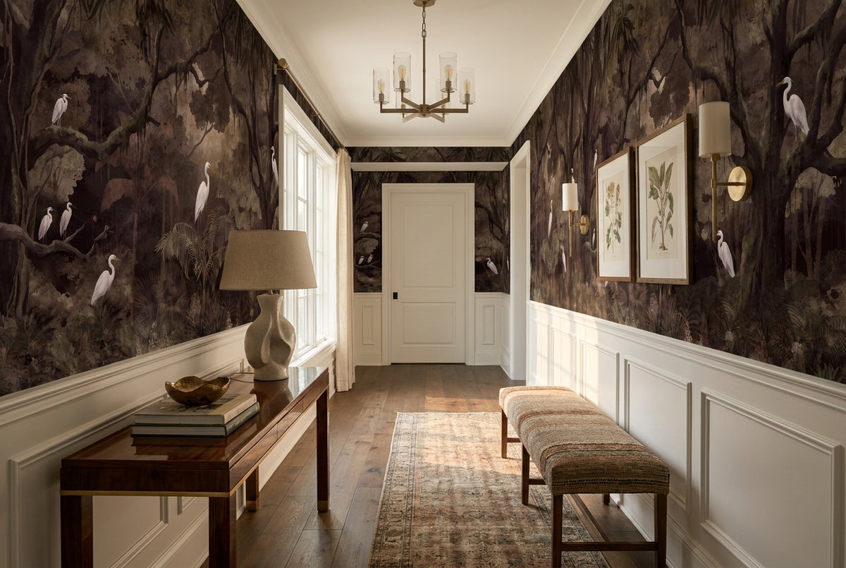 Deep Night Egret Dark Forest Wallpaper Mural interior scene