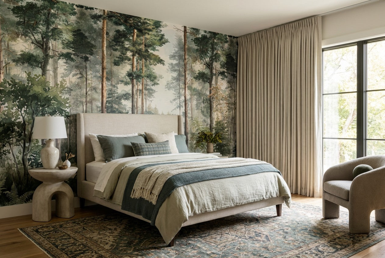 Moss Forest Green Wallpaper Mural interior scene