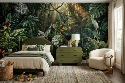 Mossy Foliage Green Jungle Wallpaper Mural interior scene