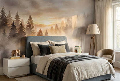 Silver Gold Misty Forest Wallpaper Mural interior scene