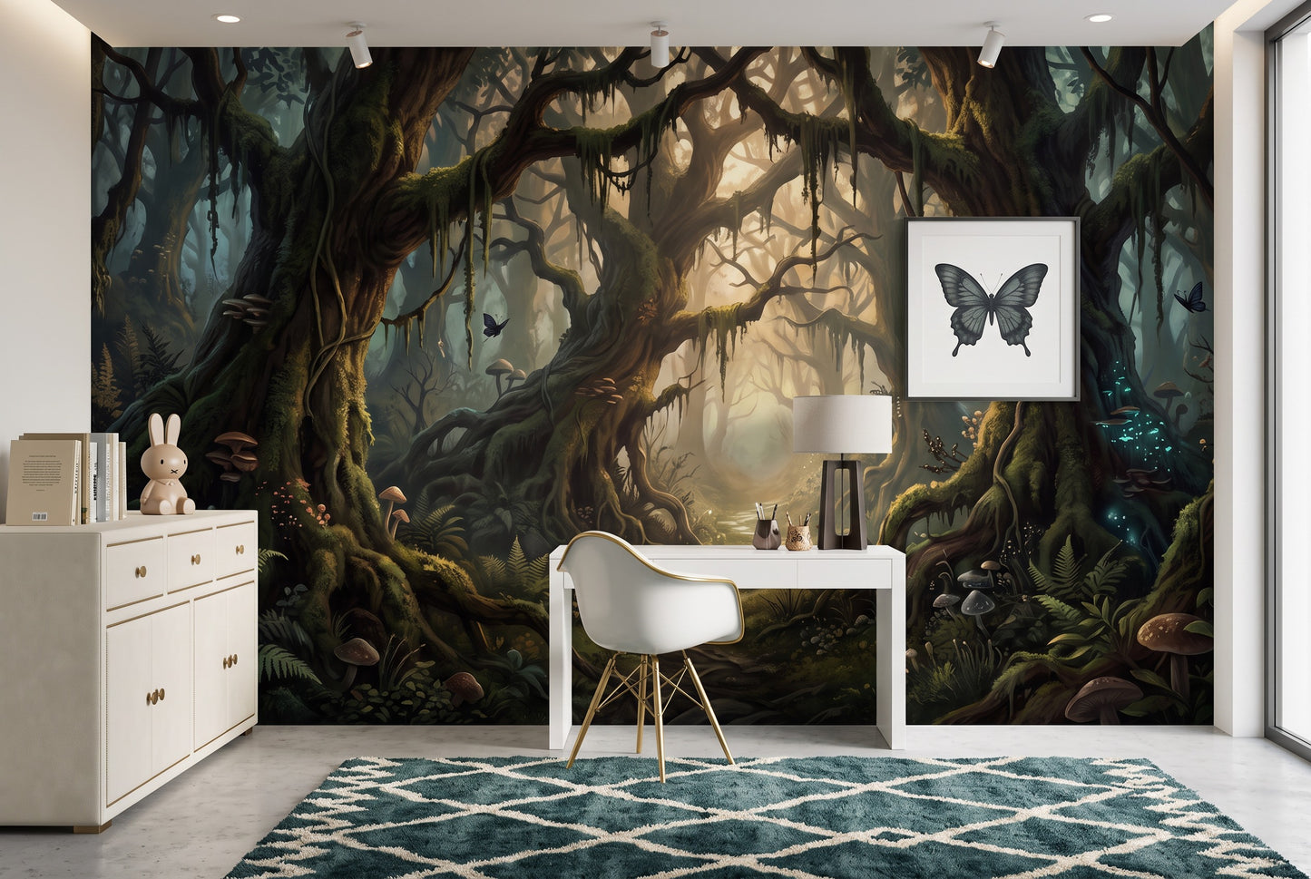 Dim Glow Dark Forest Wallpaper Mural interior scene