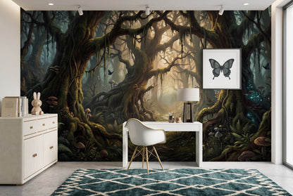Dim Glow Dark Forest Wallpaper Mural interior scene