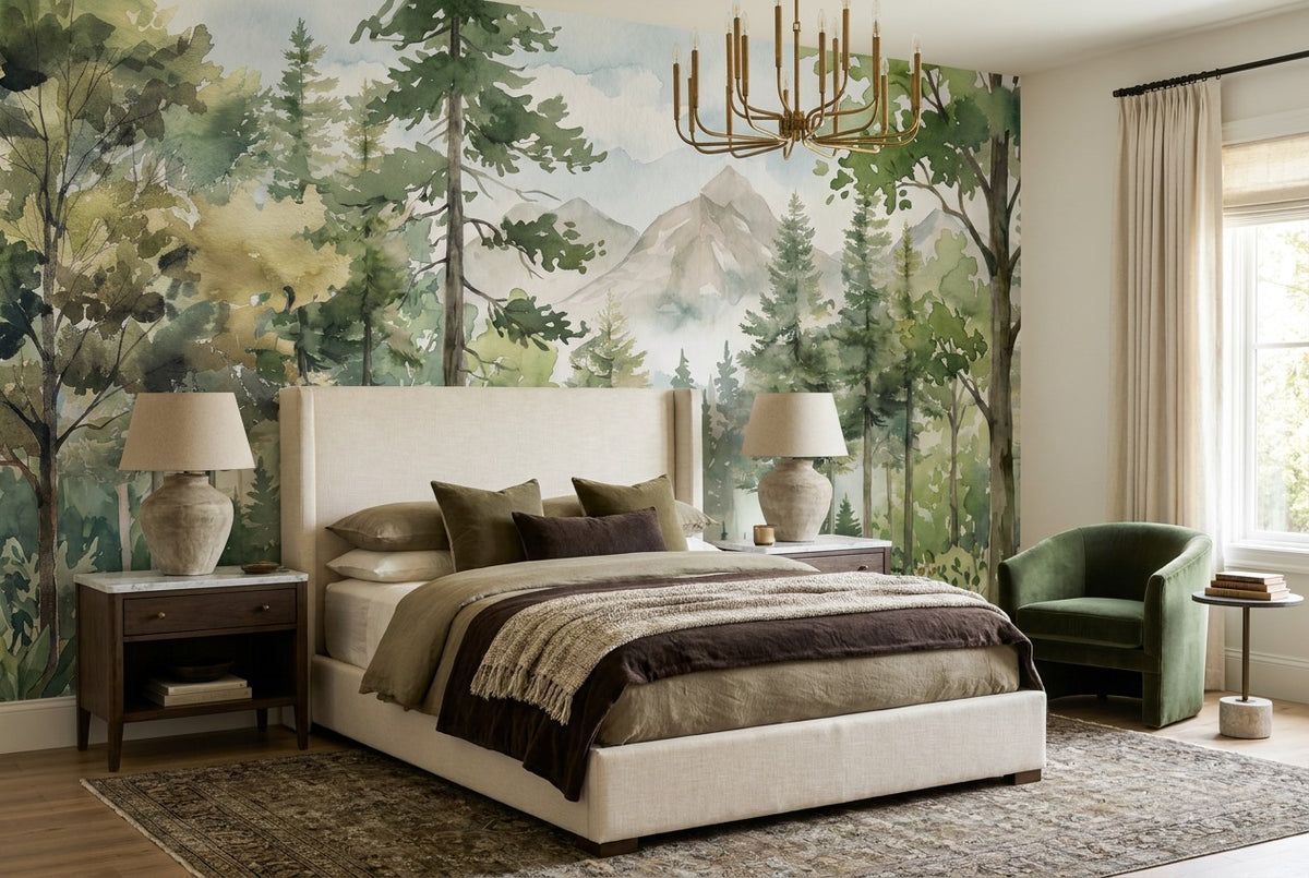 Woodland Forest Green Wallpaper Mural interior scene
