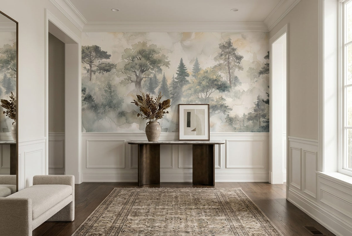 Blue Misty Forest Wallpaper Mural interior scene
