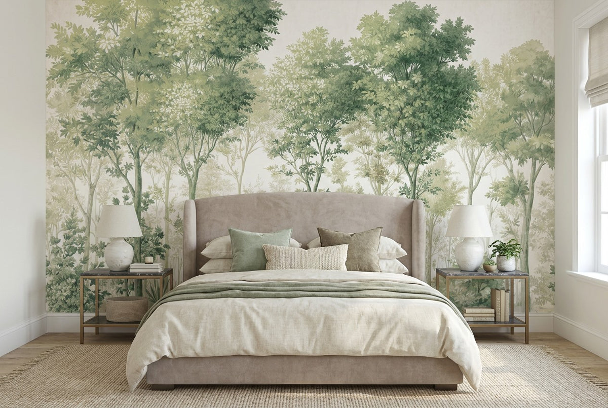 Natural Forest Green Wallpaper Mural interior scene