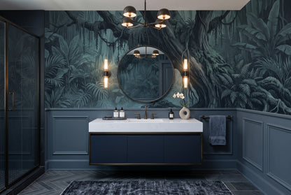 Midnight Teal Dark Forest Wallpaper Mural interior scene