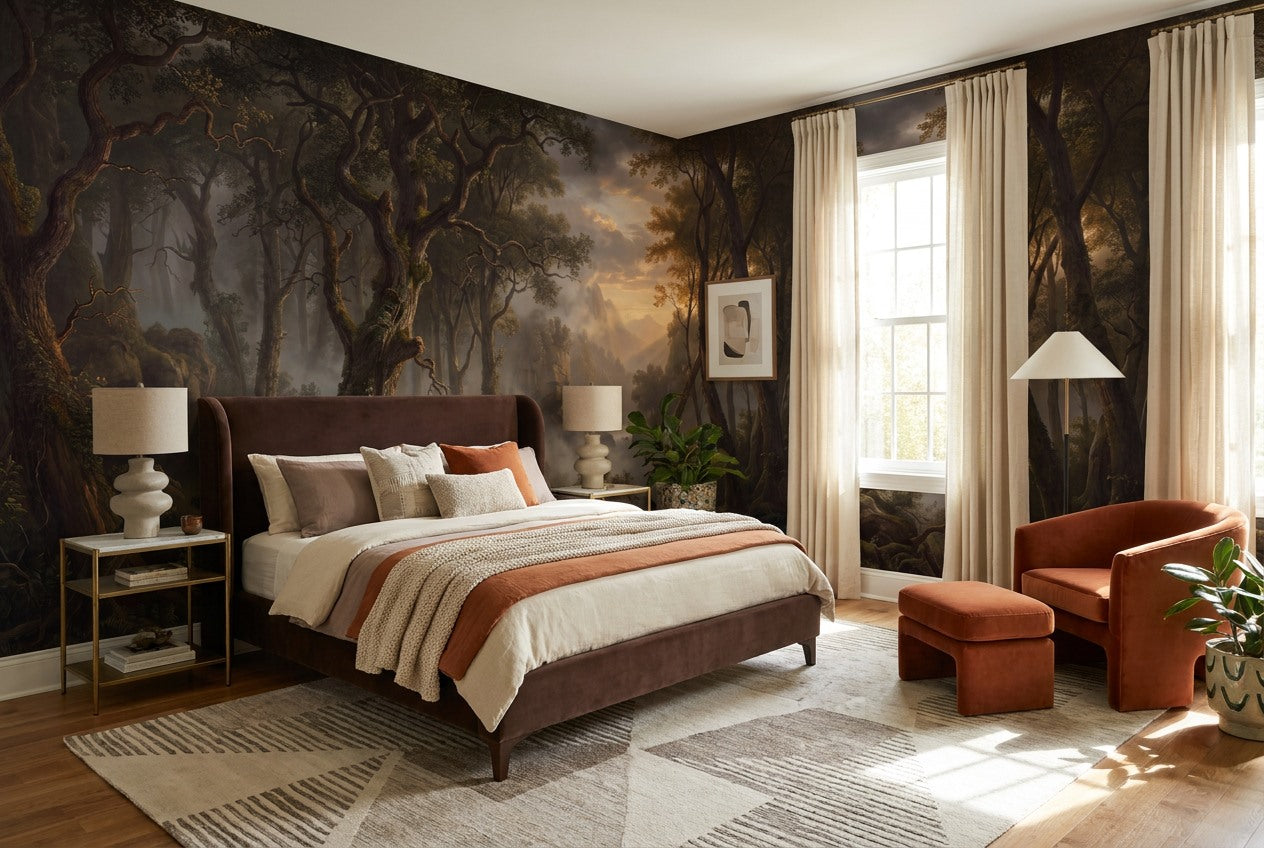 Midnight Mountain Dark Forest Wallpaper Mural interior scene