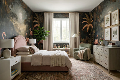 Shadow Flamingo Dark Forest Wallpaper Mural interior scene