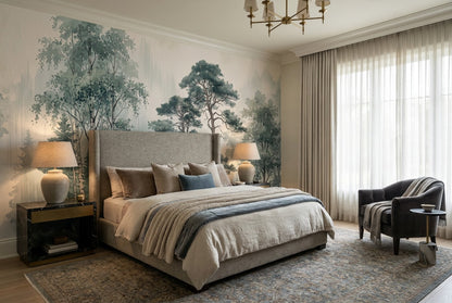 Cool Misty Forest Wallpaper Mural interior scene