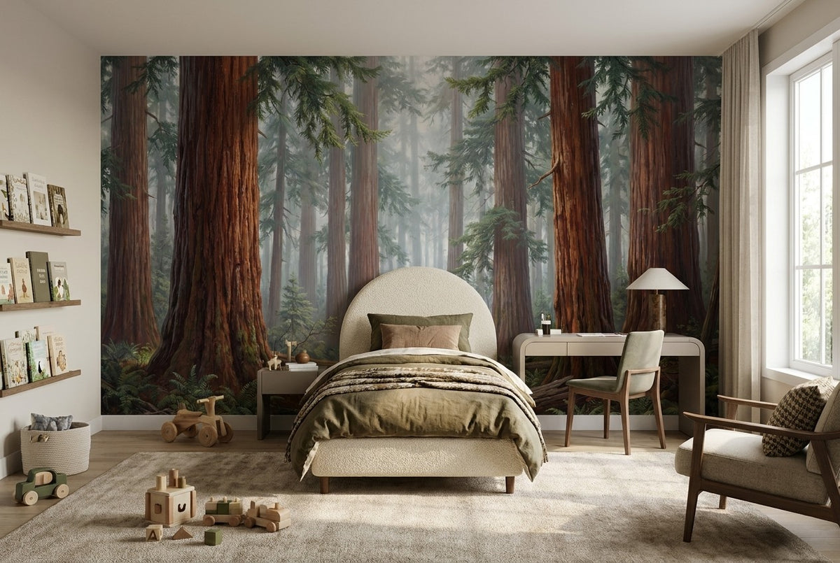 Deep Scenic Redwood Forest Wallpaper Mural interior scene