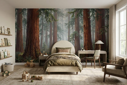 Deep Scenic Redwood Forest Wallpaper Mural interior scene