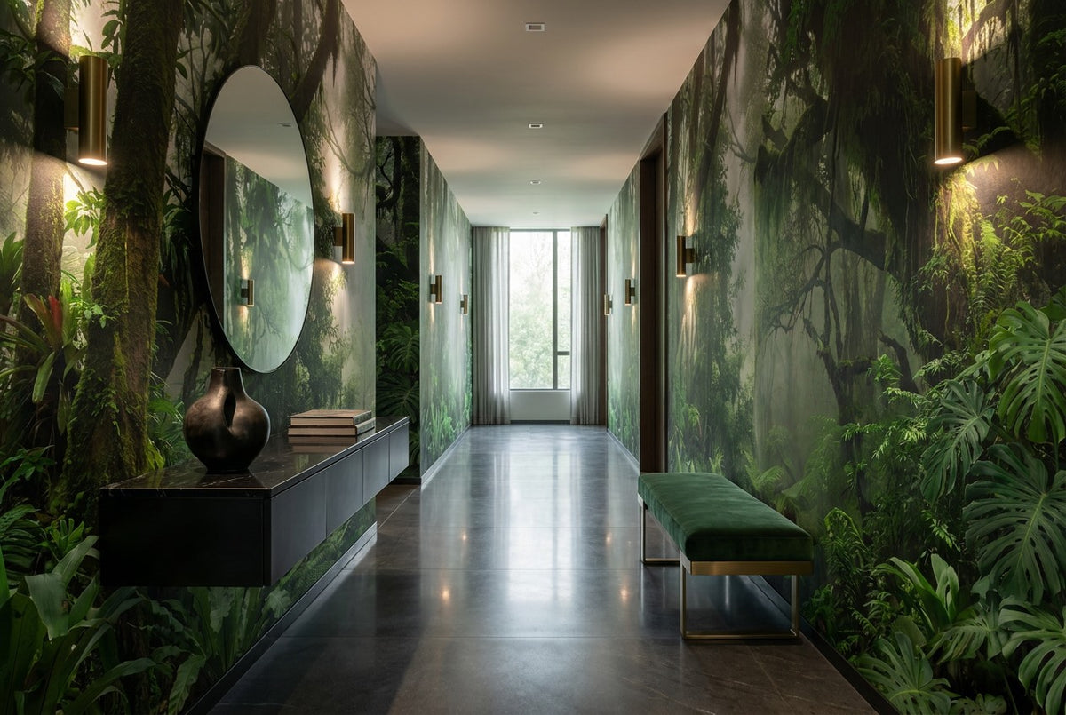Emerald Forest Green Jungle Wallpaper Mural interior scene