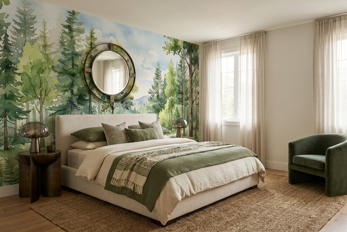 Fresh Meadow Forest Green Wallpaper Mural interior scene