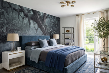Midnight Teal Dark Forest Wallpaper Mural interior scene