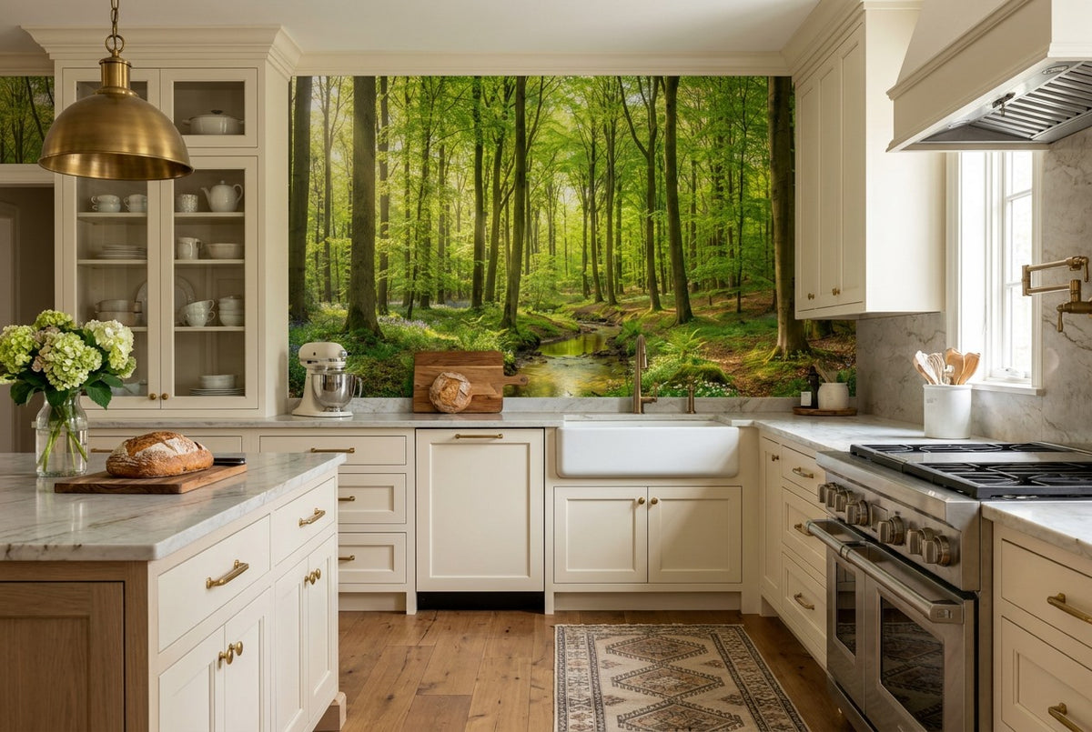 Fresh Forest Green Wallpaper Mural interior scene