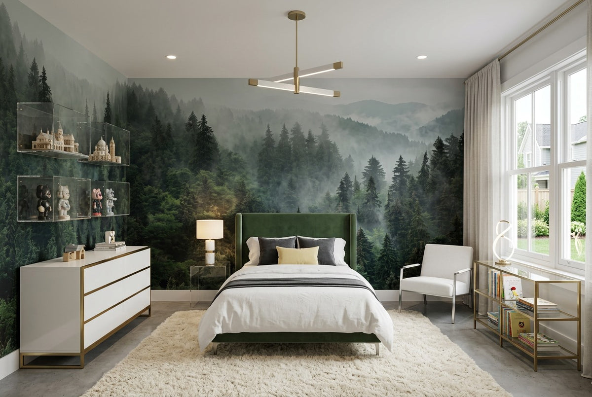 Pale Calm Misty Forest Wallpaper Mural interior scene