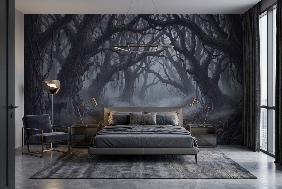 Deep Mist Dark Forest Wallpaper Mural interior scene