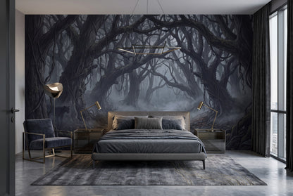 Deep Mist Dark Forest Wallpaper Mural interior scene