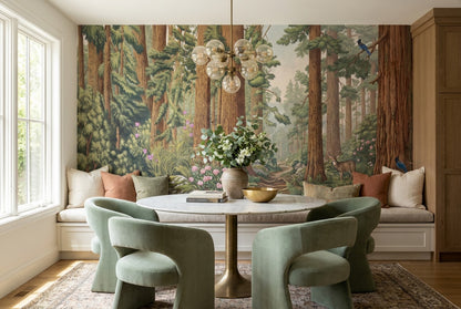 Giant Green Redwood Forest Wallpaper Mural interior scene