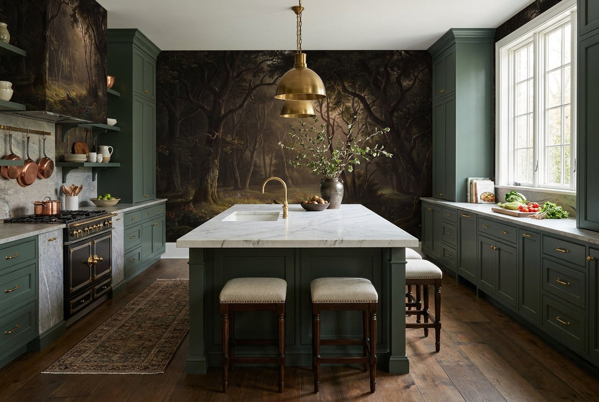 Inky Haunting Dark Forest Wallpaper Mural interior scene