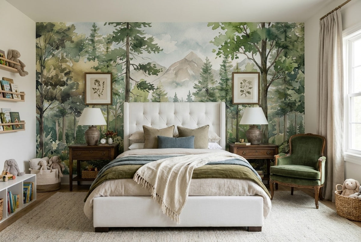 Woodland Forest Green Wallpaper Mural interior scene