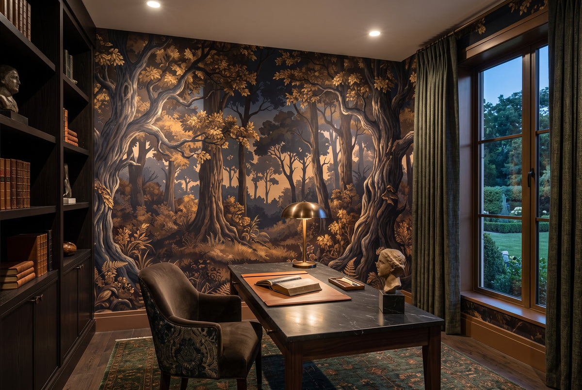 Moody Black Dark Forest Wallpaper Mural interior scene