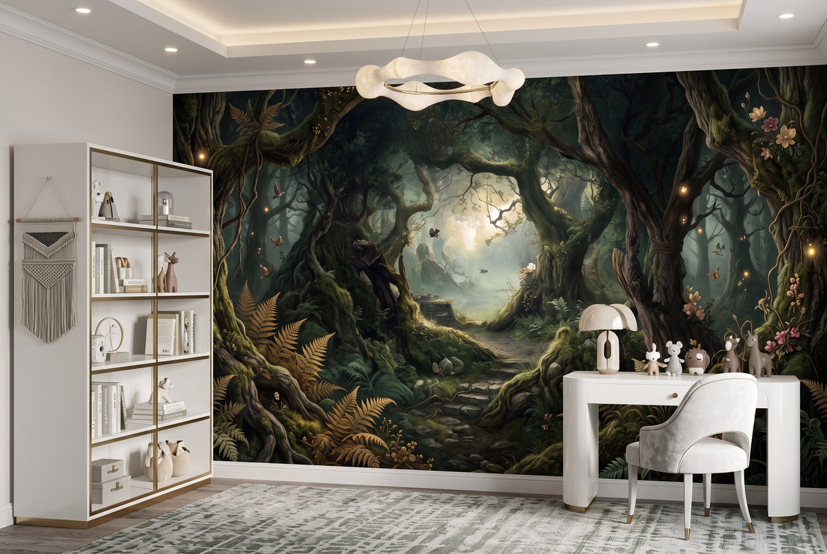 Nocturnal Moon Dark Forest Wallpaper Mural interior scene