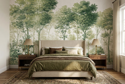 Natural Forest Green Wallpaper Mural interior scene