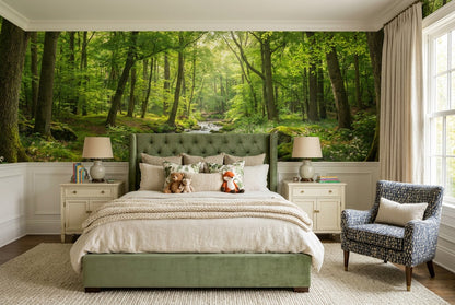 Sage Forest Green Wallpaper Mural interior scene