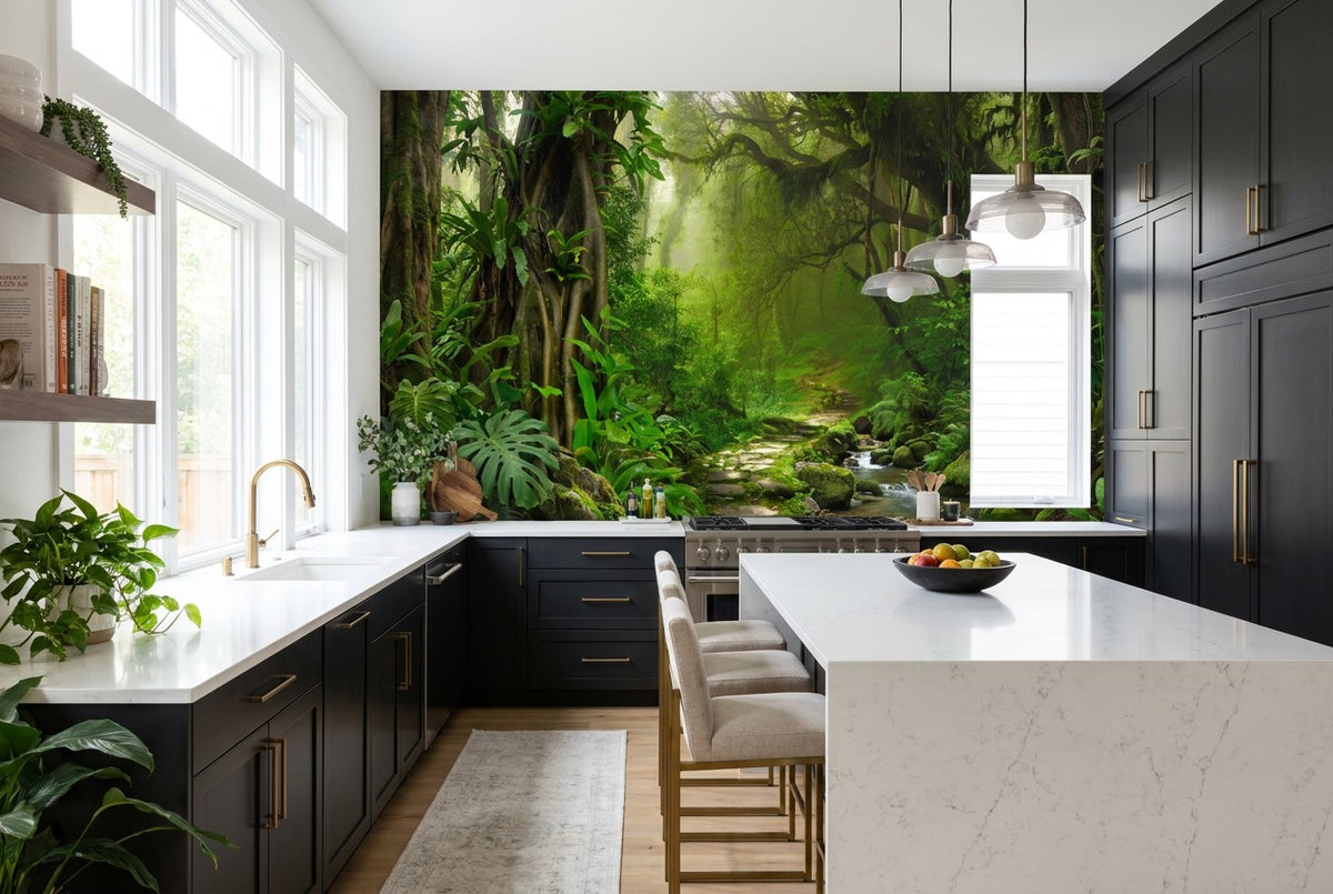 Verdant River Green Jungle Wallpaper Mural interior scene