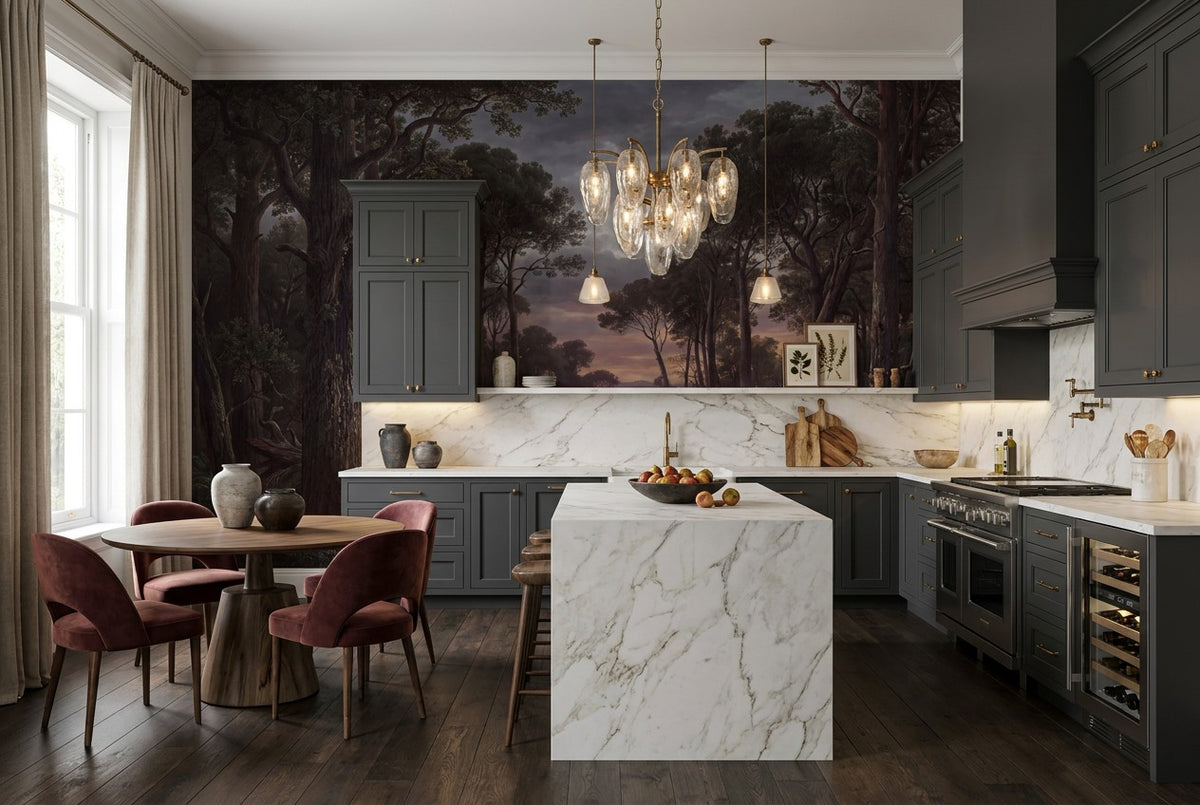 Moody Twilight Dark Forest Wallpaper Mural interior scene