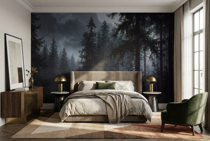 Gloomy Pine Dark Forest Wallpaper Mural interior scene