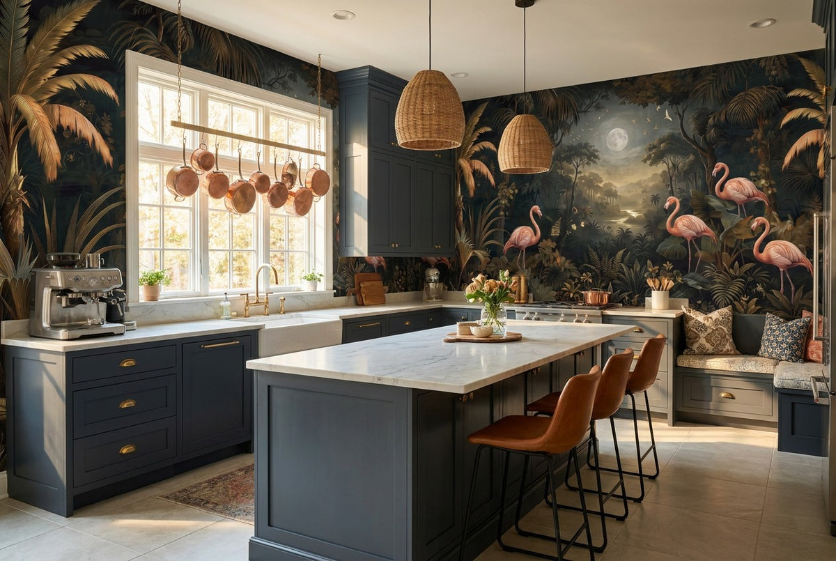 Shadow Flamingo Dark Forest Wallpaper Mural interior scene